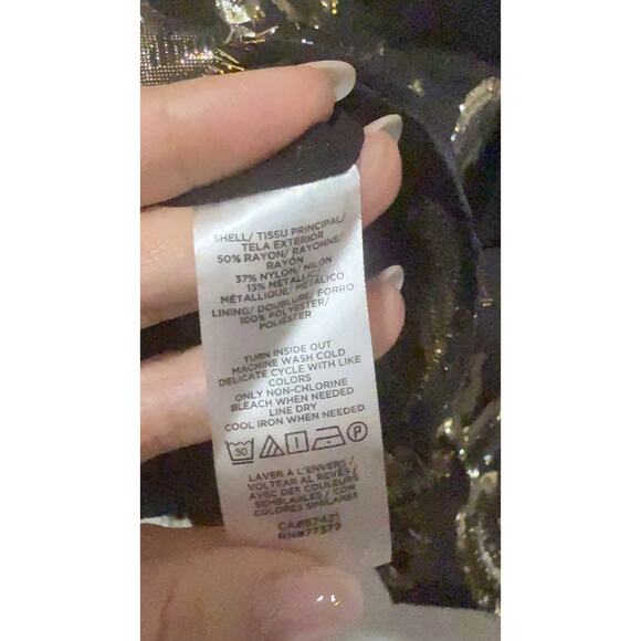 Ann Taylor Black Gold Metallic Floral Blouse Top XS NWT Shimmer V-Neck Holiday - Picture 6 of 6